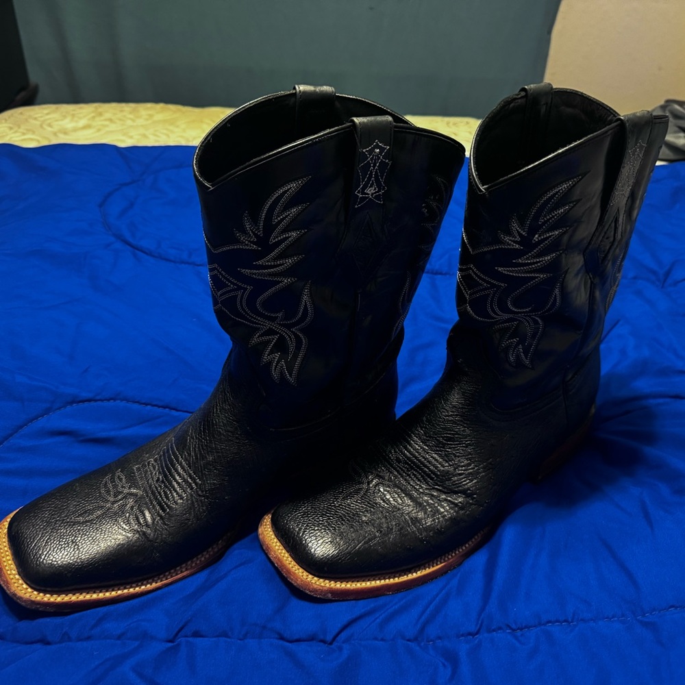 J.B. Dillon ostrich Black and Tan Leather Boots